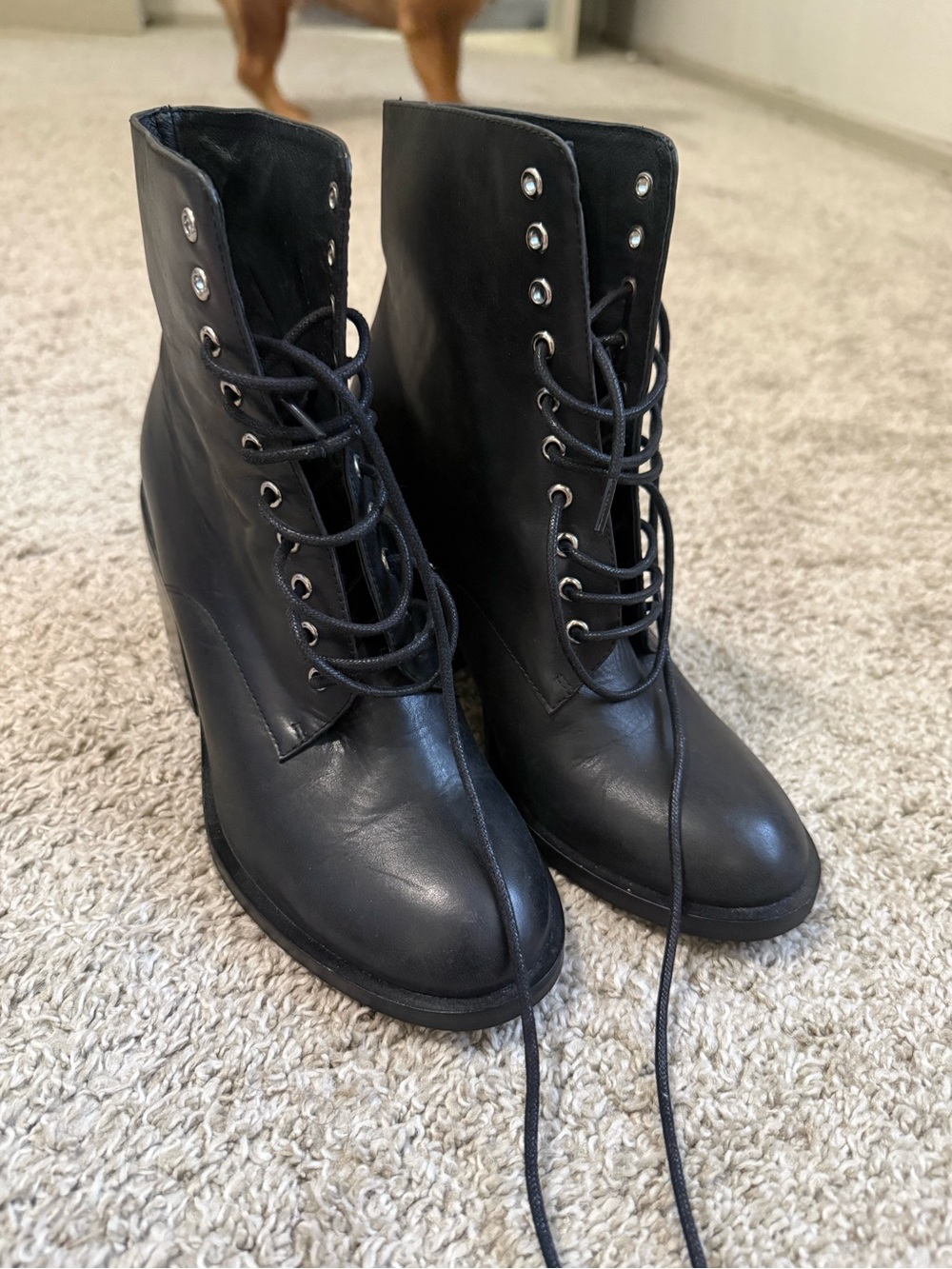 Jeffrey Campbell Black Lace-Up Block Heel Ankle Boots - Picture 2 of 5